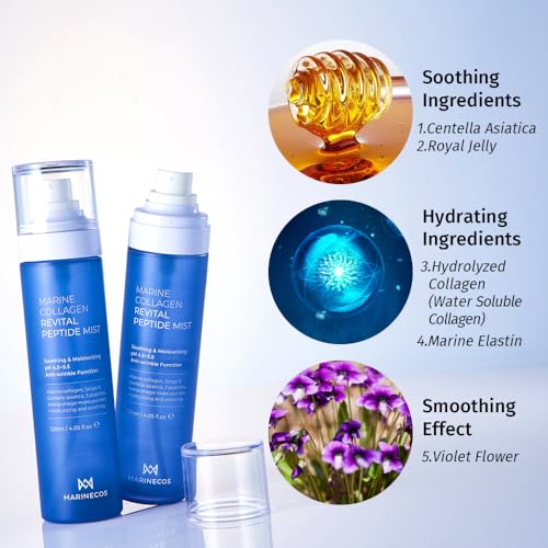 Marine Collagen Revital Peptide Mist 120ml ¤Ó Fine Facial Spray for Hydration Soothing Glow ¤Ó Daily Moisture Mist with Centella and Peptides