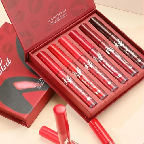 6-Piece Matte Red Liquid Lipstick Set - Waterproof & Long-Lasting
