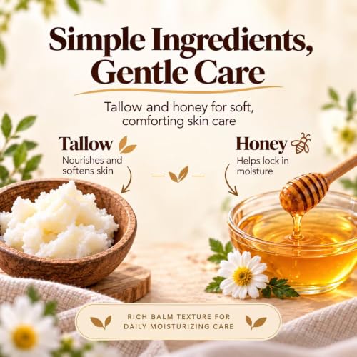 Tallow and Honey Face Moisturizer Balm for Dry Skin - Natural Hydrating Skincare