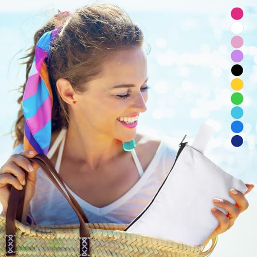 Frienda 40 Pack Canvas Makeup Bags Bulk Cosmetic Bags with Bottom Travel Canvas Zipper Pouch Multi Purpose Blank for Women Purse Toiletry Pencil DIY Craft, 10 Colors(10 x 5 x 2 Inch)