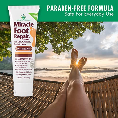 Miracle Foot Repair Cream, (1 oz / 3 Pack) Repairs Dry Cracked Heels and Feet, 60% Pure UltraAloe Moisturizes, Softens, and Repairs