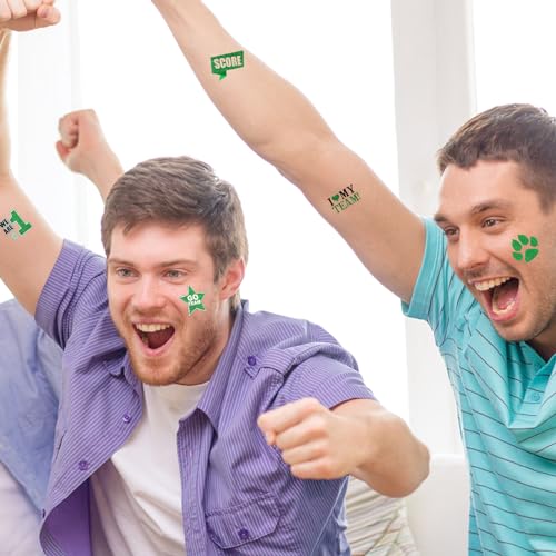 Colarr 180 Pcs Green and Black Team Spirit Temporary Tattoo 2", 1.5" Face Body Paw Go Team Cheer Tattoo Removable Glitter School Spirit Stickers for Classroom Cheerleading Football Sports Games
