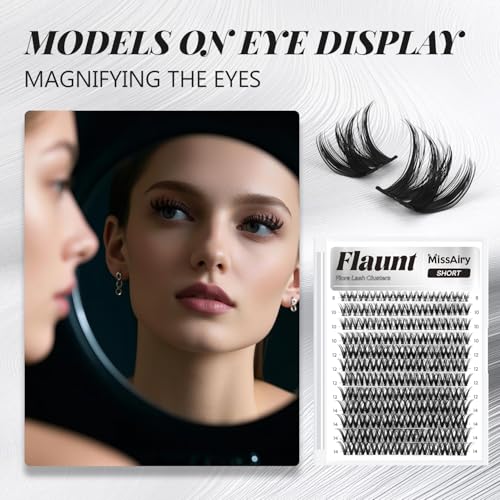 Flaunt Lash Clusters Eyelash Extensions Short Lash Clusters 8-14MM Wispy Eyelash Clusters Flora Cluster Lashes D Curly Cluster Eyelash Extensions Natural Lashes(Flaunt 8-14MM)