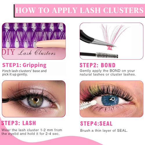 Colored Lash Clusters 300Pcs - 8 Colors D Curl 14mm/16mm