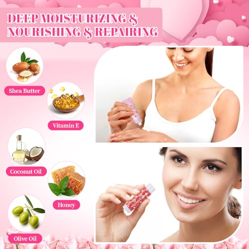 Loopeer 24 Set Galentine's Day Hand Cream and Lip Balm Gifts Bulk with Greeting Card and Bags Pink Valentines Day Gift Ideas Galentines Party Favors Stuffers for Women Friends Ladies