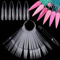 150PC Stiletto Nail Swatch Sticks Clear Practice Tips with Ring
