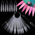 Long Stiletto Nail Swatch Sticks Set - 150 Clear Practice Tips with Ring