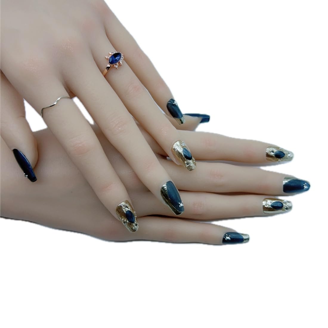 Purely Handmade Press On Nails Gorgeous Dark Blue Flase Nails 2cm Short Salon Effect Nails for Women 10 Pieces (Blue Bucce, M)