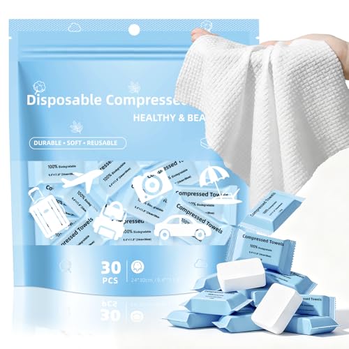 MISHCHI Compressed Towels - 30 PCS Ultra Soft Travel Washcloths