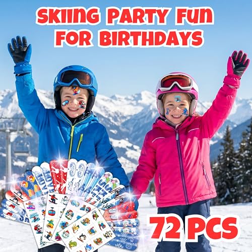 Skiing Party Favors Set - 72PC Tattoos & Slap Bracelets