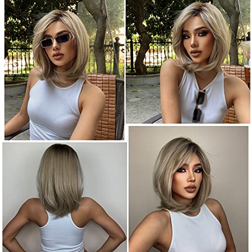 Blonde Ombre Wig with Bangs - Heat Resistant Synthetic