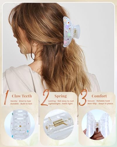 Mesovor 3 Pack Bow Printed Hair Claw Clips, Non-slip 3.74" Medium Clip