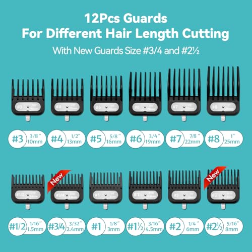 LAVEST Clipper Guards Set for Wahl Clippers, 12 Pieces, 1/16" to 1"