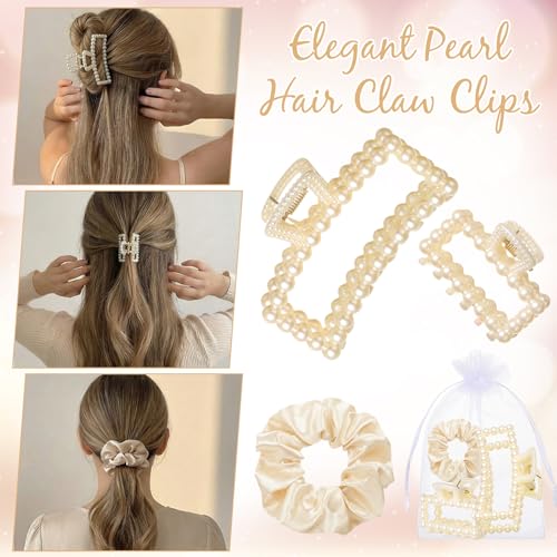 Pearl Hair Claw Clips & Scrunchies Set for Weddings & Parties