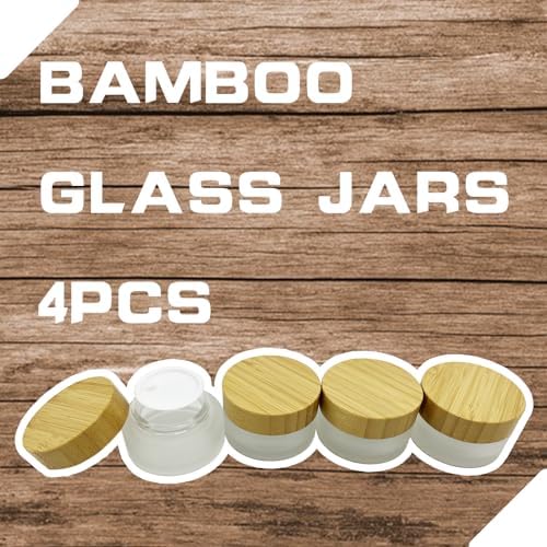 Frosted Glass Cream Jar 4 Pack 1oz with Bamboo Lids