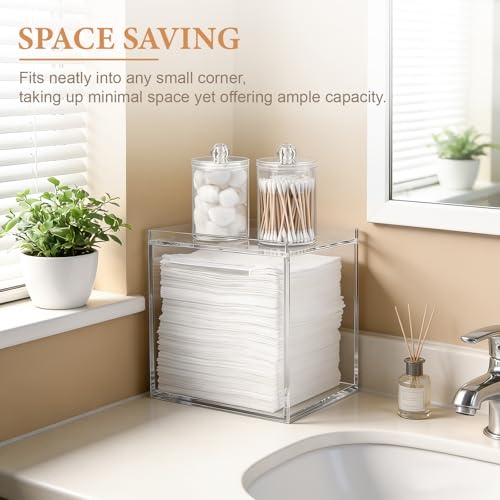 Acrylic Face Towel Holder with Qtip Organizer - 15 Inch Storage