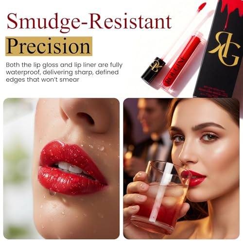 ROUGINE Matte Lipstick & Lip Liner Combo - Red Love, Waterproof