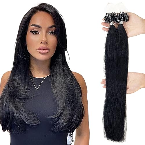 Blonde Highlighted I Tip Extensions 18 Inch Fusion Hair Extensions Human Hair Color #9A Brown Highlighted with #60 Platinum Blonde 40g 50s Hair Extensions with Beads Long Last