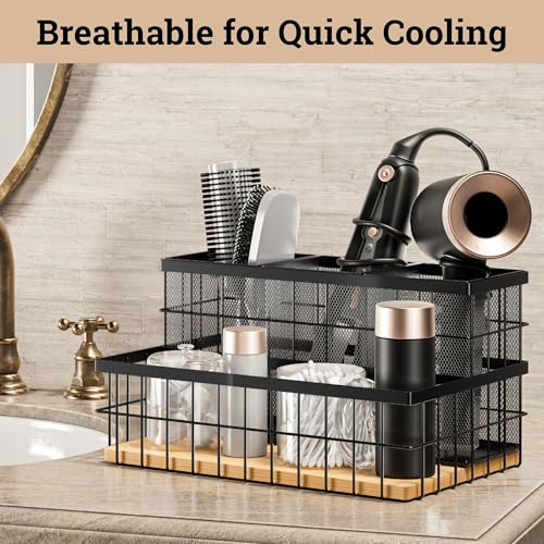 Hair Tool Organizer Countertop, Metal & Bamboo, Heat-Resistant