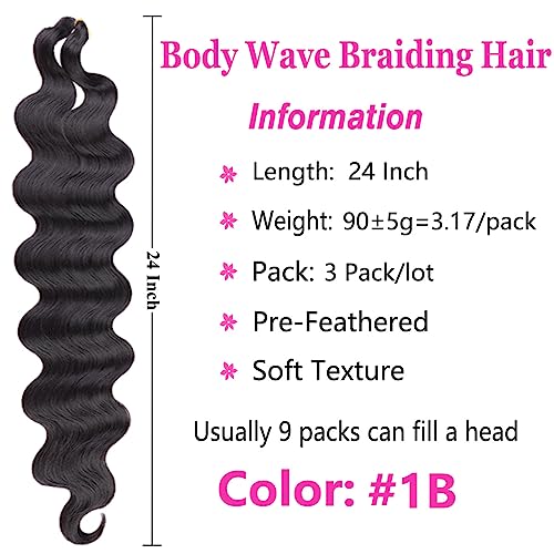 COOKOO 24 Inch Body Wave Braiding Hair - 3 Pack Synthetic Extensions