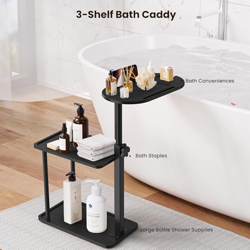 Bamboo Bathtub Tray Table with 3-Tier Storage