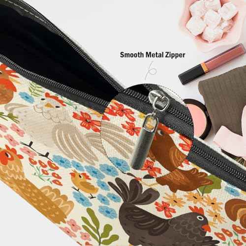 Floral Chicken Makeup Bag, Chicken Gifts Cosmetic Bag Chicken Themed Gifts Travel Pouch, Chicken Gifts for Chicken Lovers Women Girls Sisters Friends Niece Wife Friendship Graduation Birthday Gifts