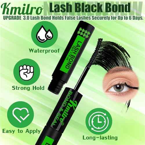 Lash Cluster Glue Bond and Seal Waterproof Eyelash Glue Upgrade 150Hours Strong Hold Long-Lasting 2 in 1 Lashes Bond and Seal Eyelashes Clusters DIY at Home Latex-Free for Sensitive Eyes, by Kmilro