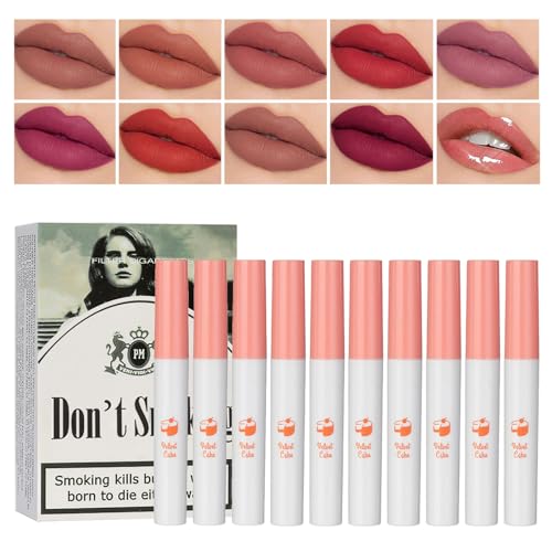 Charm Kiss 4Pcs Matte Cigarette Lipstick Set,Moisturizer Smooth Lip Stick,Tube Cigarette Lipstick,Velvet Long Lasting Waterproof Matte Lipstick Tube Sexy Nude Red Lips Tint Makeup Lipstick