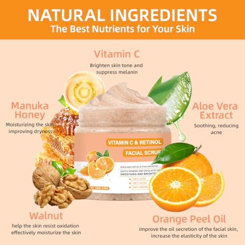 Vitamin C Face Scrub with Retinol & Exfoliating Beads