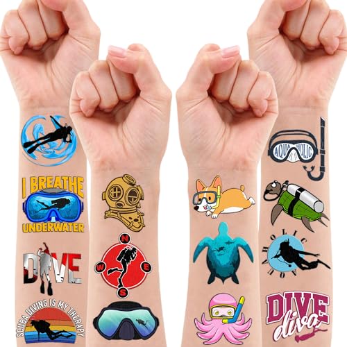 Scuba Diving Temporary Tattoos for Kids - 100 PCS Ocean Party Favors