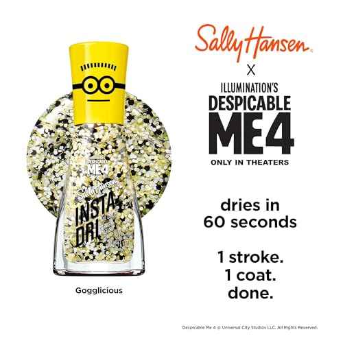 Sally Hansen Insta-Dri Despicable Me Nail Polish | Quick Dry, Long Lasting, Streak-Free Shine | Opaque, Glittery | 771 Gogglicious + 772 Deeply Despicable | Glittery White & Black Shimmer Nail Duo