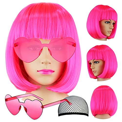 Short Bob Wig with Bangs - Colorful Synthetic Cosplay Wig for Women