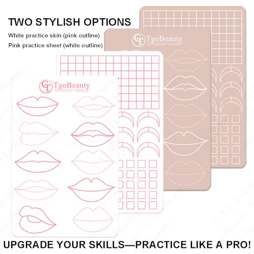 TgoBeauty Realistic Silicone Lip Training Pad with 10 Different Lip Shapes Lip Embroidery Practice Skin for Permanent Makeup (1pc Pink Pad with White Outline)