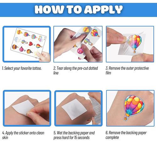 96PCS Hot Air Balloon Temporary Tattoos for Kids