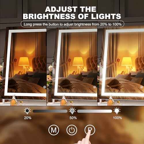 Hasipu Vanity Mirror with Lights and Bluetooth Speaker, 17.7" x 12.6" LED Makeup Mirror, Light up Mirror with 10X Magnification, Smart Touch 3 Colors Dimmable, Brightness Adjustment (White)