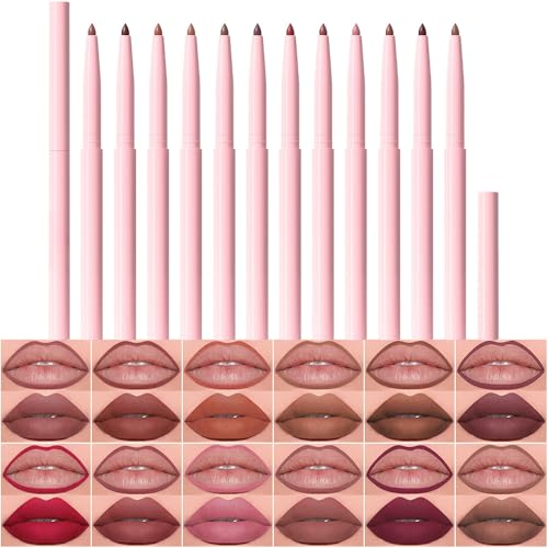 Kaely 12-Color Retractable Lip Liner Set - Matte Velvet Waterproof