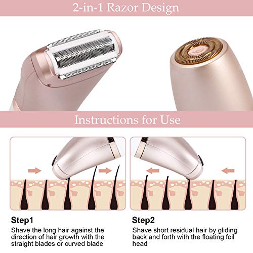 Women's Electric Hair Remover & Bikini Trimmer - Painless Wet & Dry Face & Body Shaver with USB Recharge
