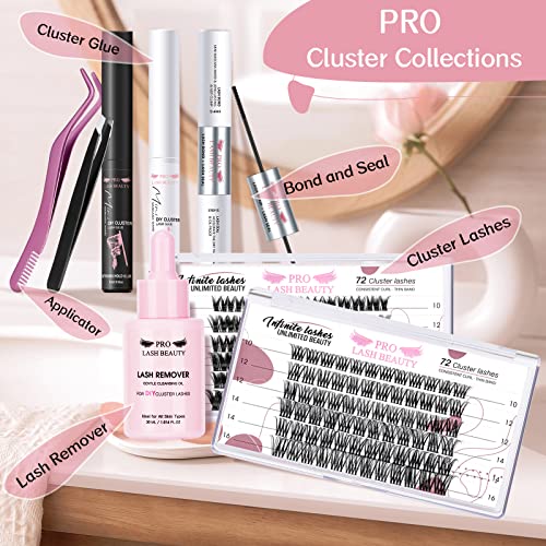 Cluster Lashes 72 Pcs Lash Clusters DIY Eyelash Extension Individual Lashes Thin Band Easy to Apply at home Lashes Crush D-16mm