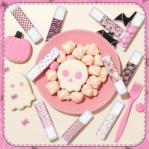 Siifert 20 Pcs Cute Pink Halloween Lip Balm Favors with Ghost Prints - Variety of 10 Flavors, Moisturizing & Travel-Friendly