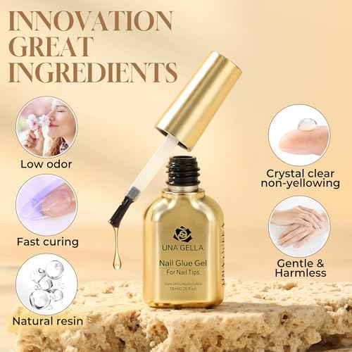 UNA GELLA 6 in 1 Gel Nail Glue for Acrylic Nails Tips 2 Pcs 10ml Super Strong Nail Glue Long Lasting Brush On Nail G el Glue Curing Needed U V for Base Coat, Soft Gel Nail Tips, Clear Press on Nails