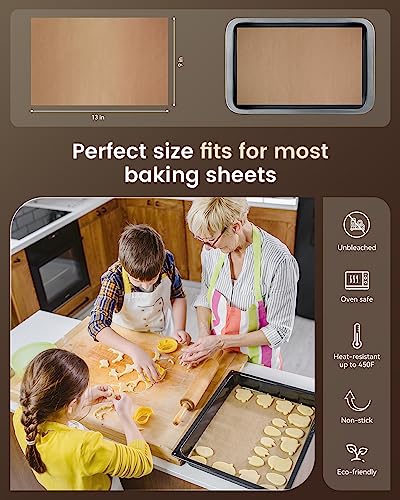 Parchment Paper Sheets, 9x13 In Non-Stick Precut Baking Parchment for Baking, Grilling, Air Fryer, Steaming, and More (Unbleached) - Quarter Sheet Size, Perfect for Bread, Cakes, Cookies, 100PCS