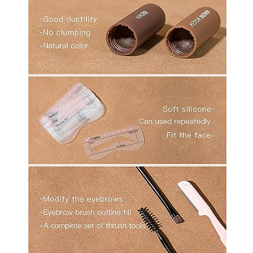 Eyebrow Stamp Stencil Kit with 20 Reusable Stencils & Dual-Color Pomade