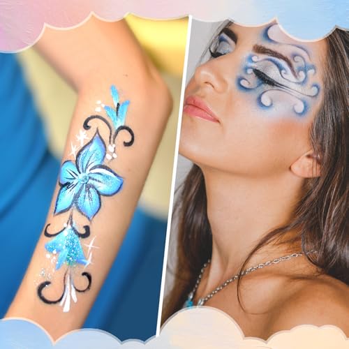 Temporary Tattoo Markers for Skin 15 Body Marker+ 82 Tattoo Stencils,Skin-Safe & Cosmetic Quality,Birthday Gift Ideas