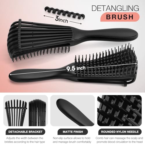 Hommtina Detangling Brush Set with Hair Spray bottle, Hair Brushes for Women and Kids Curly Hair (3 PCS, Black+Red)