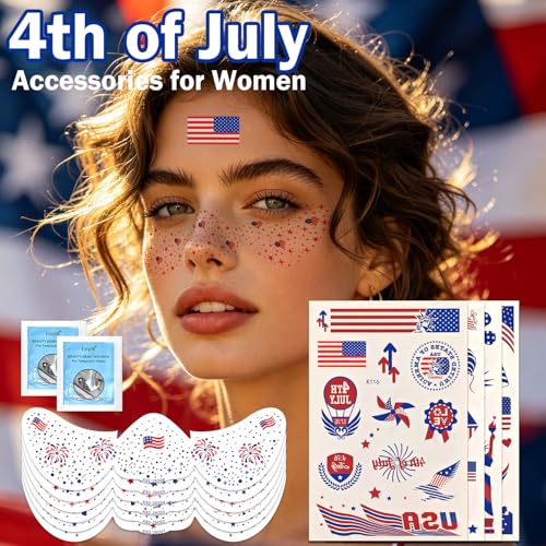 4th of July Glow in Dark Face Tattoos - Patriotic Temporary Tattoos