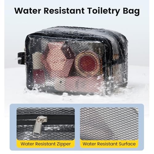 Vorspack Small Travel Toiletry Bag - Translucent Toiletry Bag for Women Hanging Toiletries Bag for Men Water Resistant Travel Bag for Toiletries Accessories - Black
