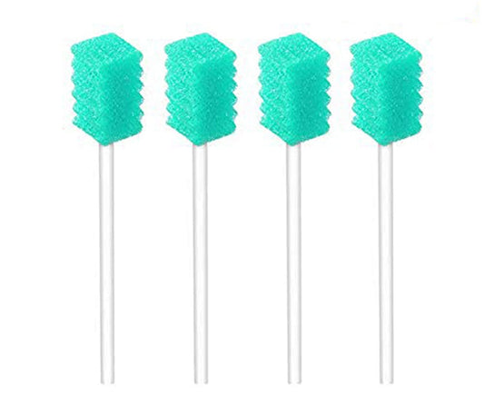 (100PCS) Disposable Mouth Swabs Sponge - Unflavored & Sterile Oral Swabs Dental Swabsticks for Mouth Cleaning (Cyan)