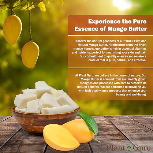 Plant Guru Raw Mango Butter 8 oz. Bar - 100% Pure Natural Unrefined - Great for Skin and Hair Growth. DIY Soap Making, Body Butter, Lotions and Creams.