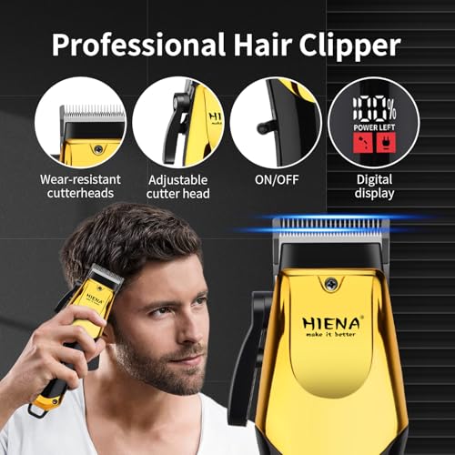 HIENA PRO Cordless Hair Clipper Set with T-Blade Trimmer & Shaver