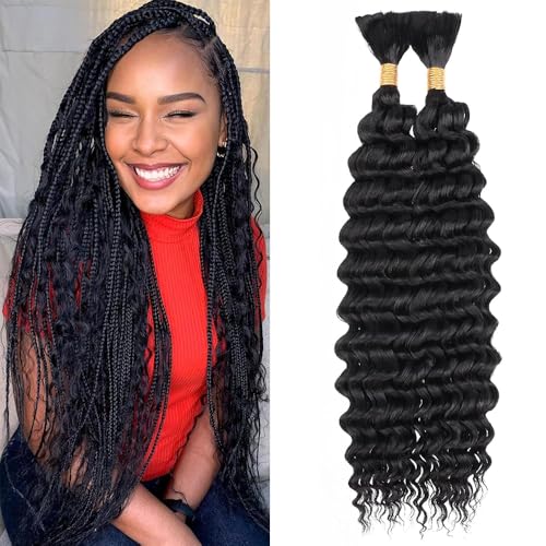 28 Inch Deep Wave Human Braiding Hair - 2 Bundle Set for Boho Braids